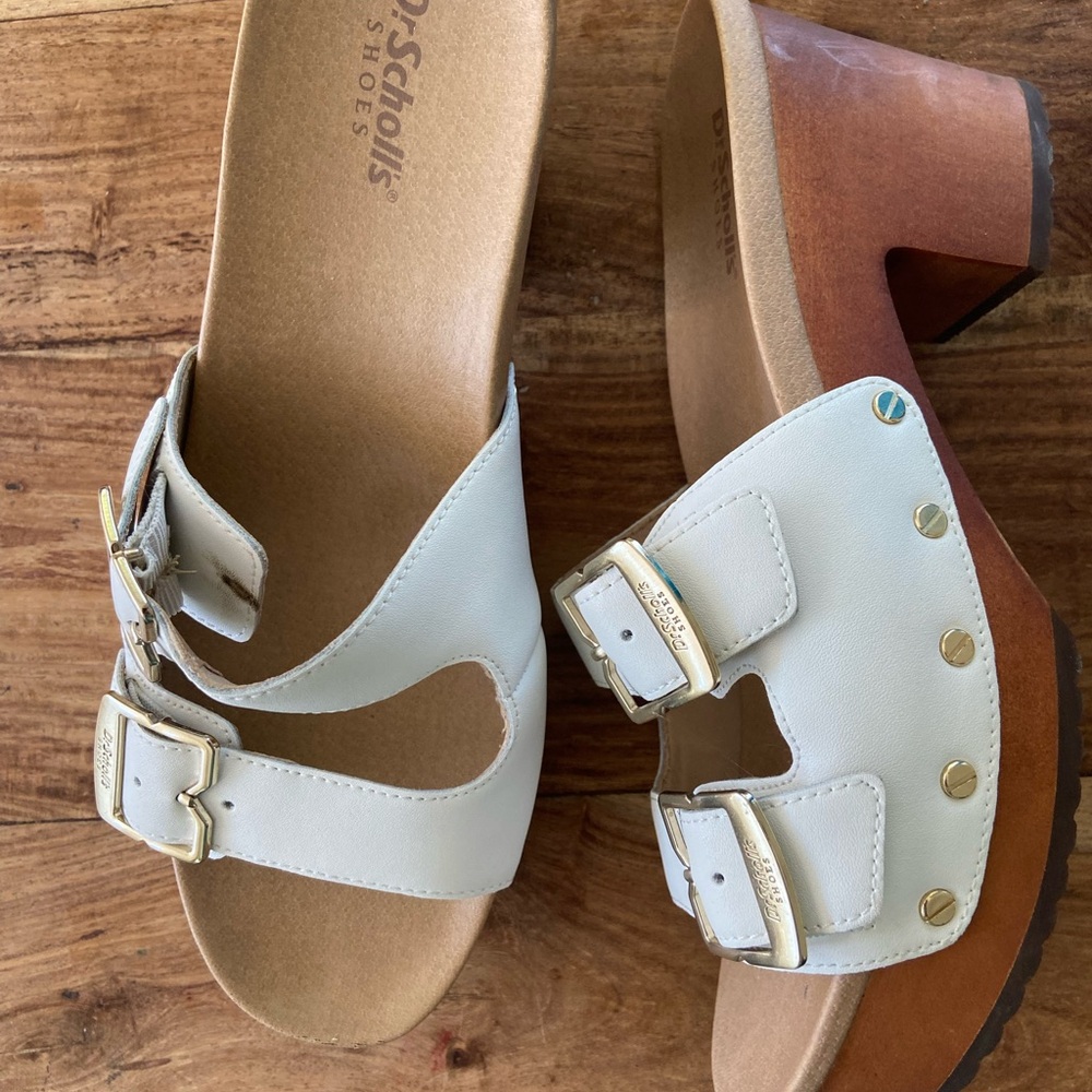 Dr. Scholl's White Leather Women’s Platform Clogs Like New Size 8 - Picture 6 of 11